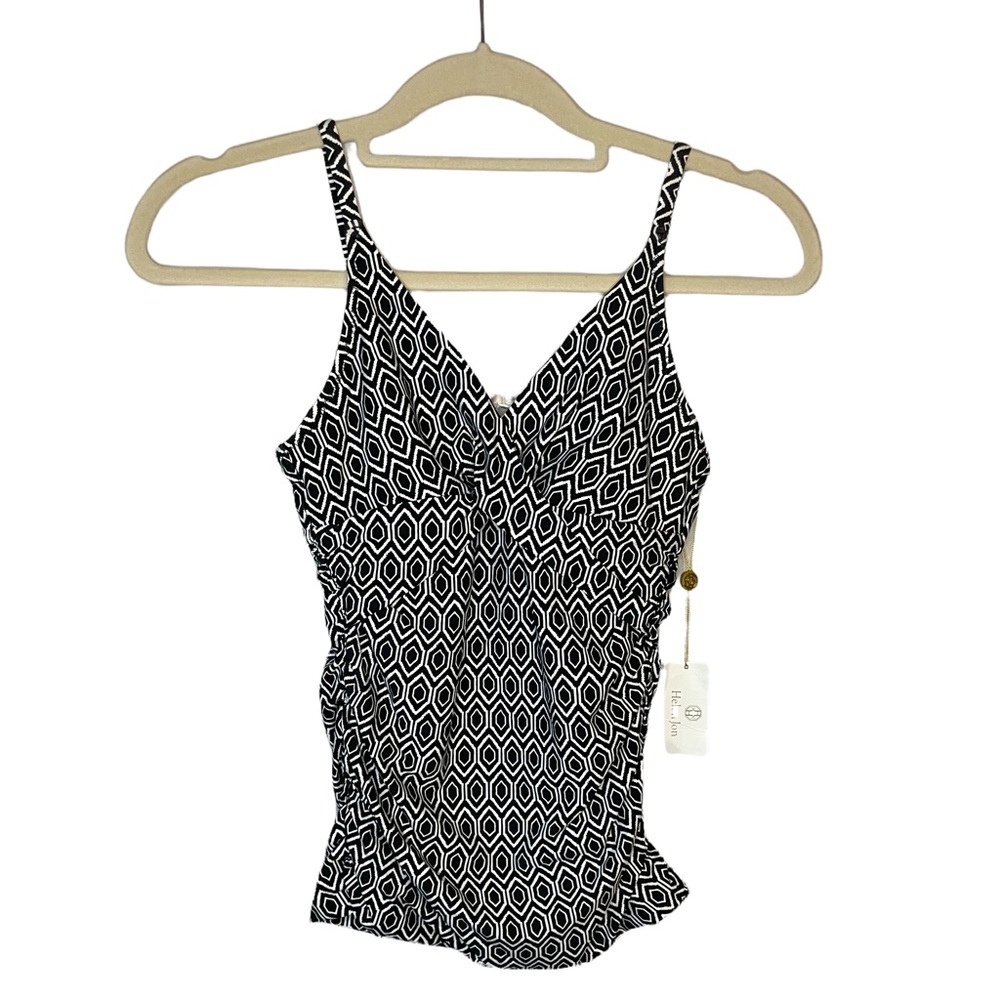 Helen Jon Black And White Geometric Tankini Underwire Top Size XS NWT